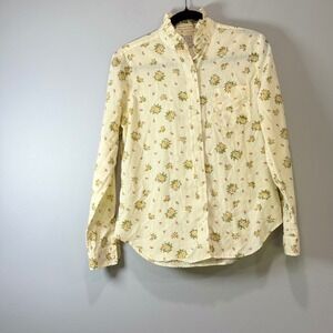 Peter Ashley VTG cottage Floral Ruffle High Neck Button Down Blouse Size‎ 12